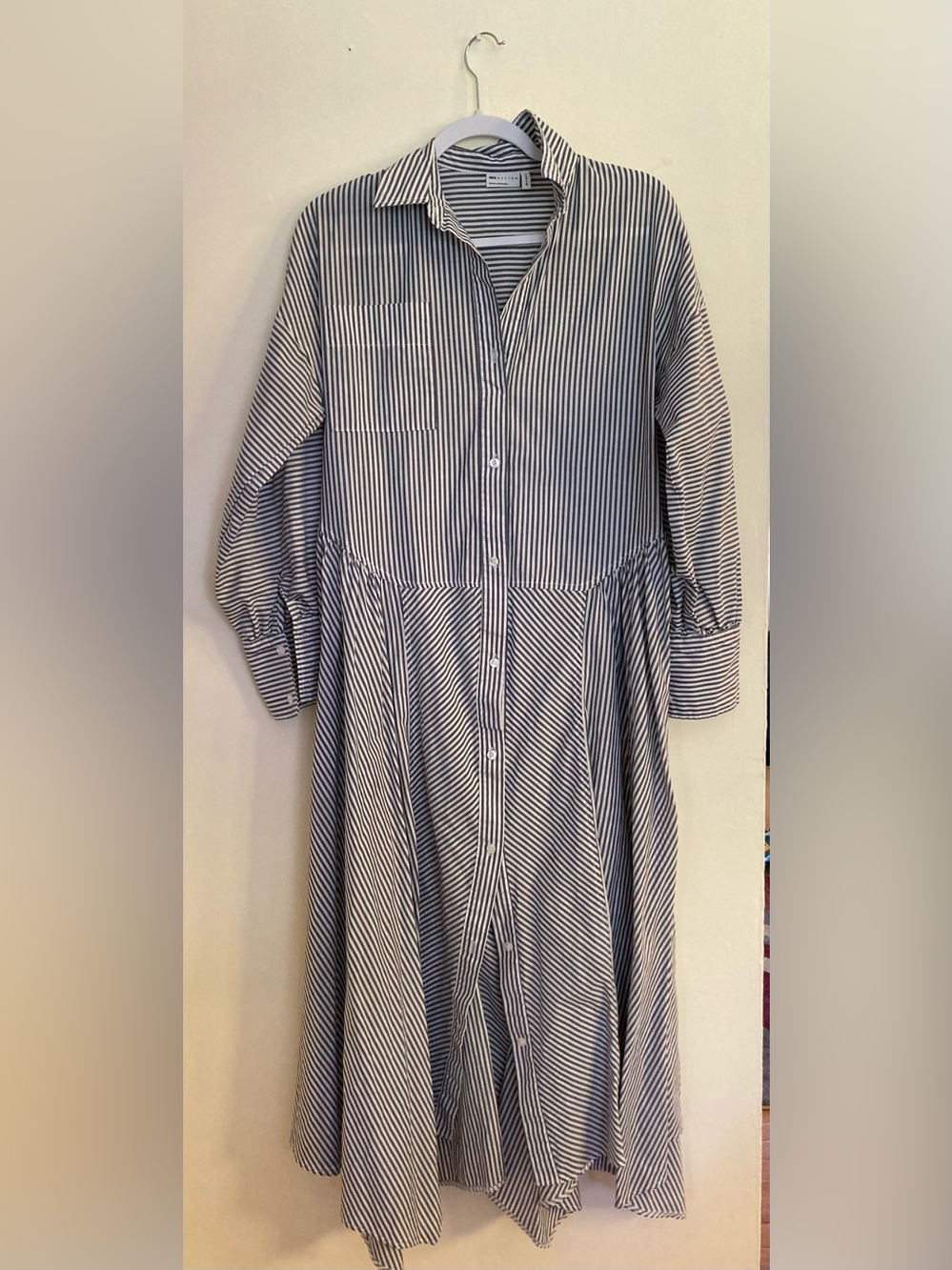 Striped Button-Front Midi Shirt Dress - Blue/White